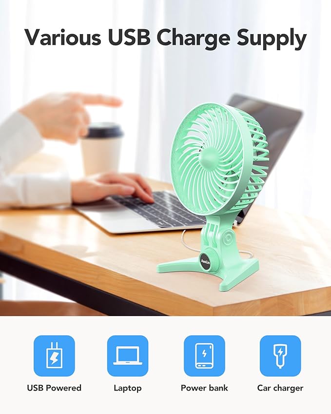 USB Desk Fan, Small Fans with CVT Variable Speeds, Strong Cooling Airflow, Quiet Portable, Desktop Mini Personal Table Fan for Room, Home, Office, Bedroom, Green