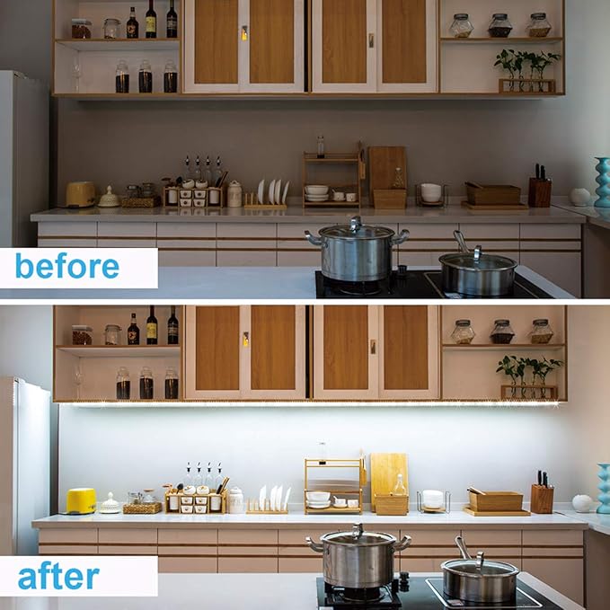 WOBANE Under Cabinet Lights, Kitchen LED Lighting Kit, 8 PCS 20inch LED Strip Light Bars with 24W Plug, RF Remote, Dimmable for Under Counter, Cupboard, Shelf, Showcase, Desk 6500K White,1900LM,13ft