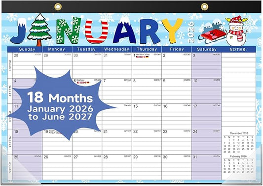 Timart Desk Calendar 2026-2027, 18 Months Calendar from Jan 2026 to June 2027, Large 17" x 12" Desktop Monthly Calendar with Corner Protectors For Home School, Office(Holiday Theme)