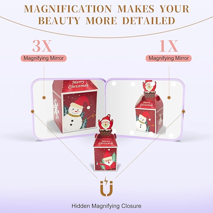 Compact Mirror, 1X/3X Magnification LED Pocket Mirror with Nternal BIattery, Mini Mirror for Purse, Pocket,Travel and Present (Purple)