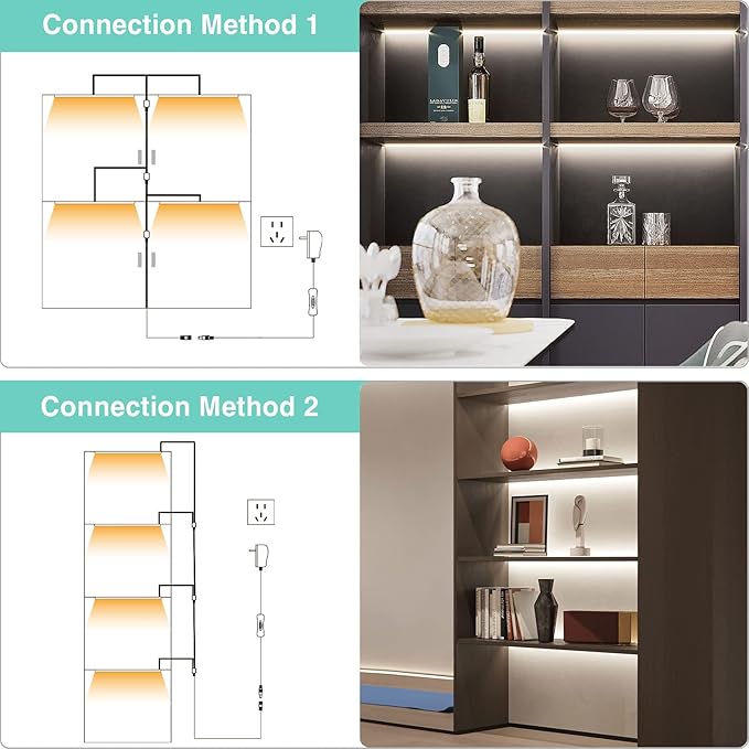WOBANE LED Shelf Light, LED Closet Light Kit, 4PCS 20inch Pre-Cut Strip Bars, Designed for Shelves,Display Case, Bookshelf, in Cabinet Lighting, 6000K White