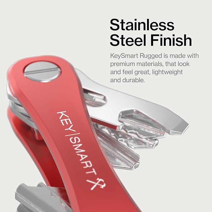 KeySmart Rugged - Multitool Key Holder for Keychain w/Bottle Opener and Pocket Clip, Key Organizer for Key Chain, EDC Keychains, Key Ring for Car Fobs Key Chains, Expandable (Up to 14 Keys, Red)