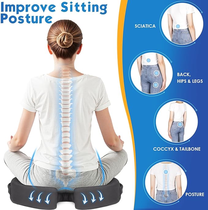 TushGuard Seat Cushion for Office Chair Memory Foam Non-Slip Cushion Back, Coccyx, Sciatica, Tailbone Pain Relief Butt Pillow for Office Chair, Car, Wheelchair, Grey, XX-Large