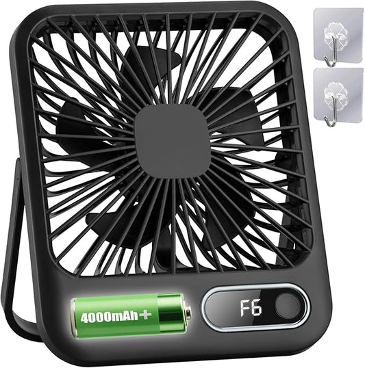 USB Rechargeable Fan with 4000mAh Battery Desk Fan 6.5" Portable Travel Fan Personal Fan 180°Foldable 6 Speeds 6 Hours Timer & Digital Display，Ideal Gifts for Office Home Camping