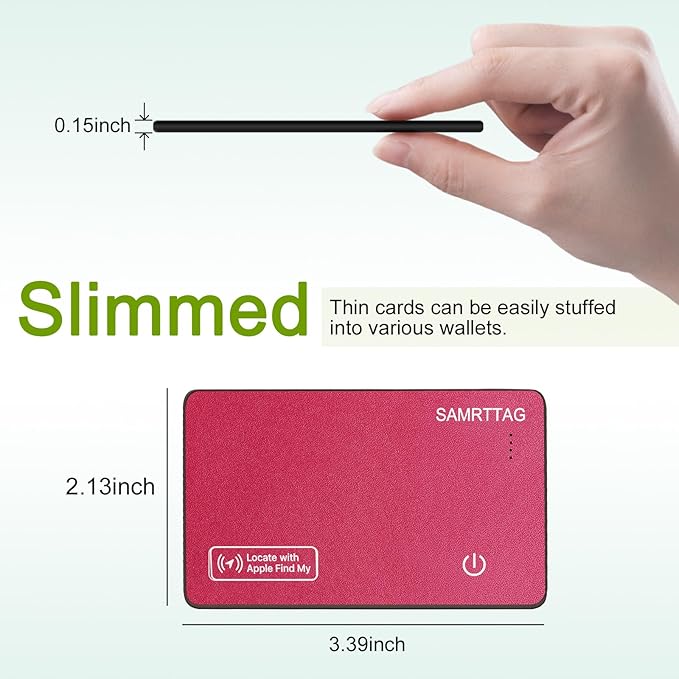 SMART LB Wallet Tracker Card Like Apple Air Tag Work with Apple Findmy(iOS only), Thin Wallet Finder, Wireless Charger(Not Include Charger), air Tags Card Tracker (Rose Red, Card)