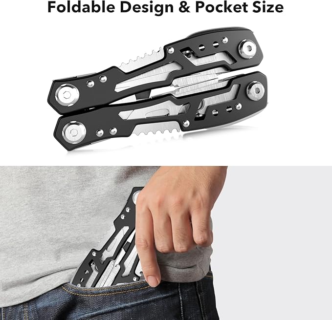 14-In-1 Multitool with Safety Locking, Professional Stainless Steel Multitool Pliers Pocket Knife, Bottle Opener, Screwdriver with Nylon Sheath ，Apply to Survival,Camping, Hunting and Hiking 1 Pcs