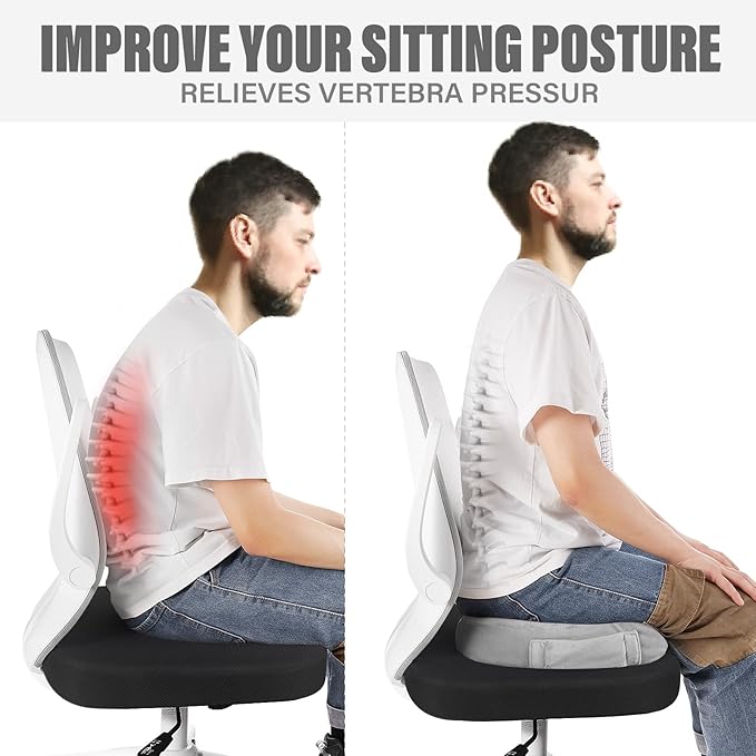 WAOAW Seat Cushion, Office Chair Cushions Butt Pillow for Long Sitting, Memory Foam Chair Pad for Back, Coccyx, Tailbone Pain Relief (Grey)