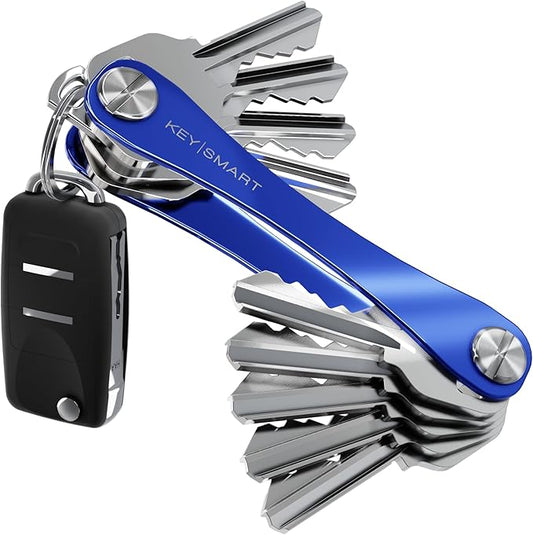 KeySmart Original Key Holder - Compact Key Organizer for Key Chain, Minimalist Clutter-Free EDC Keychains Key Ring, Blue, 14 Keys