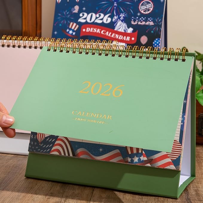 Small Desk Calendar 2026-2027, Monthly Desktop Calendar from Now to Jun 2027- Monthly Theme Design, Standing Flip Desk Calendar for Home Office School(green)