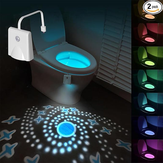 Toilet Light Motion Sensor, 16-Color Changing Toilets Night Light with Star Projection Lights, Rechargable Toilet Bowl Light Bathroom Night Light, Funny Gift for Women Men Teen Girls Boys (1PC)