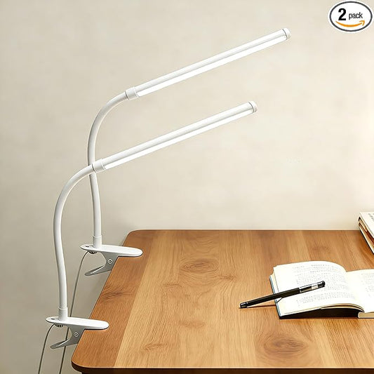 Set of 2 LED Desk Lamp with Clamp for Office Home, Clip on Desk Light Bar with 360 Adjustable Neck, Monitor Light Bar for Drawing Desk, Work from Home Reading Light for Night Stands