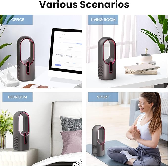 Desk Fan Bladeless, 11.8 Inch Office Fan Small, Quiet, 3 Speed Adjustment, Touch Control, Easy to Clean, Desk Fans Small Quiet, Ideal for Office, Living Room, Bedroom