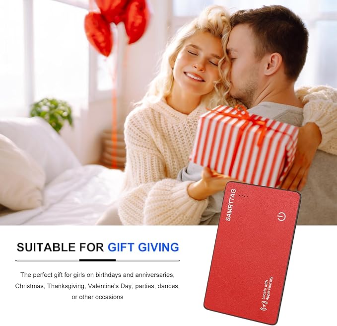 SMART LB Wallet Tracker Card Like Apple Air Tag Work with Apple Findmy(iOS only), Thin Wallet Finder with Wireless Charger(Not Include Charger), air Tags Card Tracker (Red, Card)