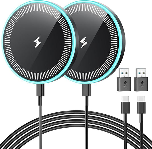Wireless Charger 2Pack 6FT Samsung Magnetic Wireless Charger Fast Charging Pad with USB-C/A Ports for Samsung Galaxy S25 Ultra/S24 FE/S23 Ultra/S22/S21/Z Google Pixel 9-7 | Strong Magnet Technology
