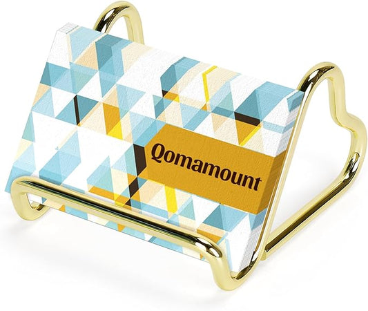 Qomamount Business Card Holder,Cute Heart-Shaped Metal Card Display Stand,Vertical Desktop Name Card Organizer,Small Phone Stand & Photo Holder for Office,Wedding,Reception,Exhibition(Gold)