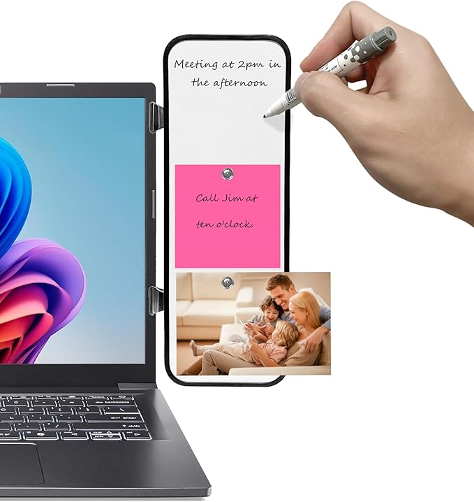 Removable Laptop and Monitor Memo Board,Dry Erase Whiteboard with Brackets, 4 Magnets and Marker,Document Holder for Typing, Paper Holder Stand, and Monitor Sticky Note Holder,Office Desk Accessories