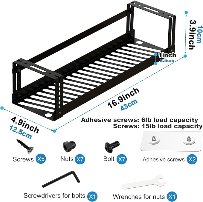 Under Desk Cable Management Tray, 17 in Metal Cable Tray Basket for Wire Management, Power Strip Holder, Cord Organizer, Wire Tamer for Home/Office Desk Cable Hider Black