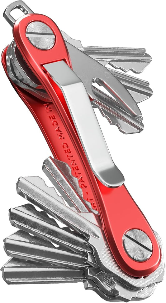 KeySmart Rugged - Multitool Key Holder for Keychain w/Bottle Opener and Pocket Clip, Key Organizer for Key Chain, EDC Keychains, Key Ring for Car Fobs Key Chains, Expandable (Up to 14 Keys, Red)
