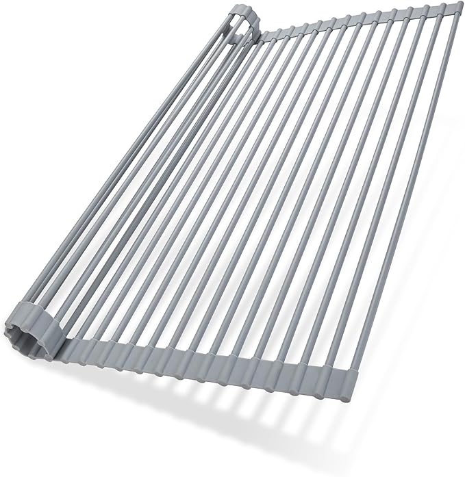 Ohuhu Dish Drying Rack Over The Sink, Roll Up Sink Rack 20.5" W x 13.1" L Rolling Dish Drainer Foldable Accessories Heat-Resistant Mat Anti-Slip Silicone Coated for Kitchen Counter