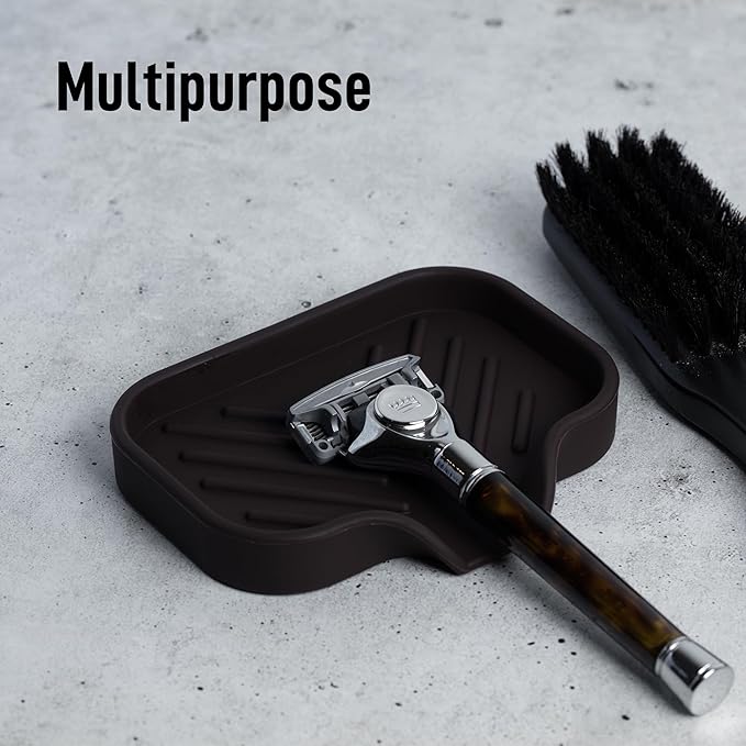 Zulay Kitchen Small Silicone Sponge Holder (4.9x3.3”) – Space-Saving Sink Organizer Tray for Sponge, Soap, Brush & More – Compact Non-Slip Dish for Kitchen & Bathroom (Chocolate)