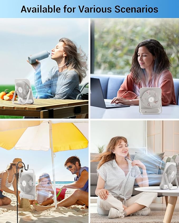 WHATOOK Small Desk Fan Personal Fans: 5000mah 25 Hours Battery Office Quiet Mini Desktop Fan Portable Rechargeable Travel Essentials (White, 2000 mAh)
