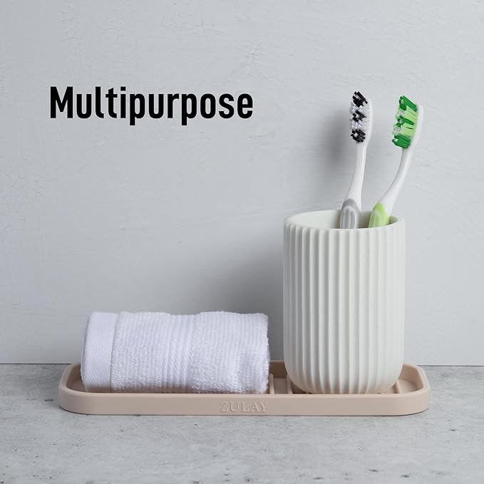 Zulay Kitchen (9x3.5) Silicone Sponge Holder for Kitchen Sink - Flexible Multipurpose Soap Tray - Sink Organizer for Kitchen, Bathroom, Makeup, Trinkets & More (Ivory)