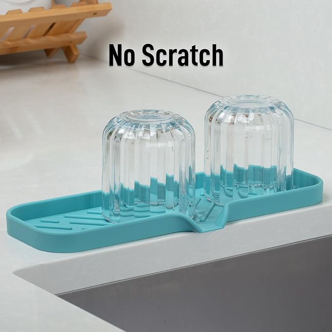 Zulay Kitchen Large Silicone Sponge Holder (12x4) – Flexible Sink Organizer Tray for Kitchen & Bathroom – Multipurpose Soap Dish for Sponges, Makeup, Trinkets & More (Aqua Sky)