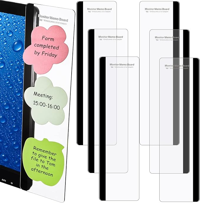 Zonon 6 Pieces Monitor Memo Board, Memo Boards for Computers Transparent Acrylic Monitor Side Panel Office Desk Accessories Desktop Computer Sticky Note Holder for Office Home Work Desk