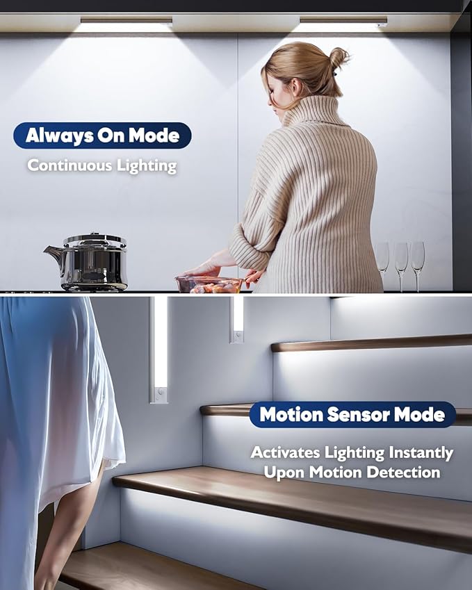 Under Cabinet Lights, LED Rechargeable Battery Operated Motion Sensor Lights Indoor, 6500K Magnetic Dimmable Closet Lights, 1500mAh Wireless Under Counter Night Lights for Kitchen, Home, 5 Packs