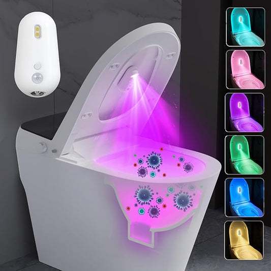 Toilet Light Motion Sensor, 7 Colors Changing Toilet Night Light with UV Lights for Toilet Seat, Rechargable LED Night Light for Bathroom Decor, Funny Gift for Women Men Teen Girls Boys (1 Pack)
