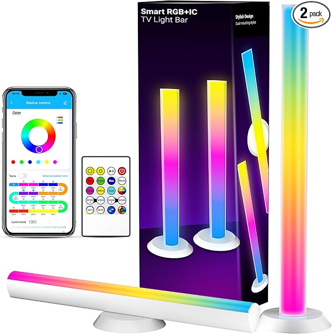 TJOY Smart Light Bars, RGB Table Desk Light Bar, TV Backlight with Music Sync, Game Lights with Scene Modes, 60 Lumens, Atmosphere Lighting for PC, Gaming, LED Light Bar for Room(White)