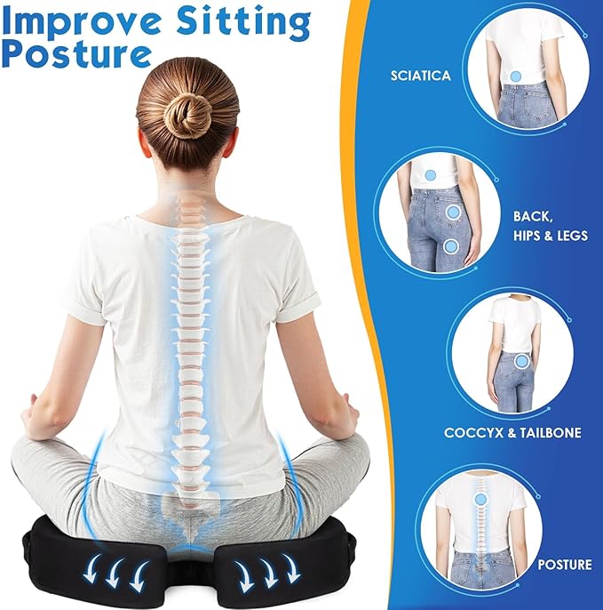 TushGuard Seat Cushion for Office Chair Memory Foam Non-Slip Cushion Back, Coccyx, Sciatica, Tailbone Pain Relief Butt Pillow for Office Chair, Car, Wheelchair, Black, XX-Large