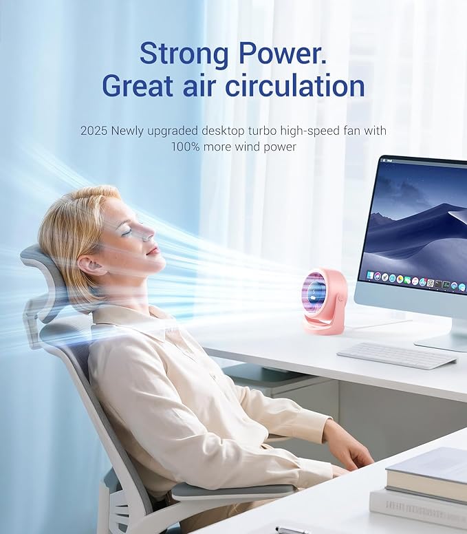 Diveblues USB Desk Turbo Fan, Ultra-Quiet Mini Desk Fan, Powerful Wind, LED Display, 5 Speed, 360° Rotating Small Portable Fan for Home, Office and Outdoor Cool Tech Gadgets - TurboBreeze
