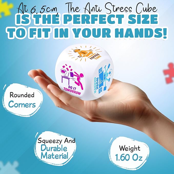 Stress Cube – Squishy Fidget Toy for Adults, Quiet Stress Relief Desk Toy for Office, Anxiety Fidget, Funny Coworker Gift, White Elephant Gift for Men & Women