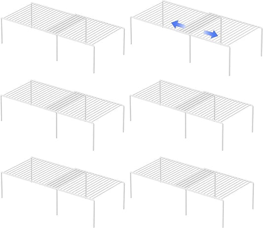 Redrubbit Cabinet Storage Shelf Rack, Expandable Metal Rustproof Kitchen Counter and Cabinet Shelf, Storage Rack Organizer Space Saver for Kitchen, Fridge, Cabinet, Bathroom, White, Set of 6