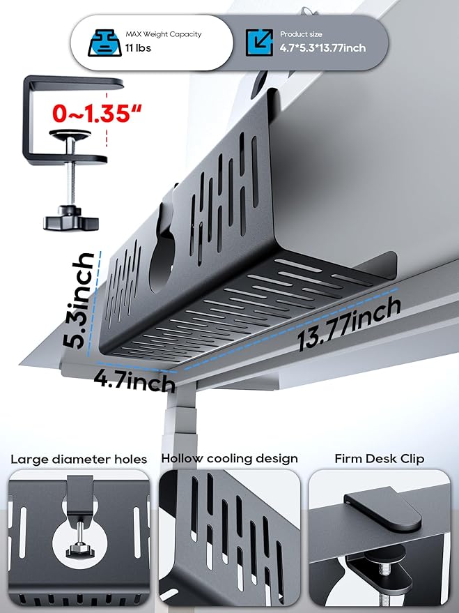 NODOCA No Drill Under Desk Cable Management Tray, 14'' Wire Management, Punch-Free Clamp on, Metal Cable Tray, Wire Organizer Under Desk, Under Desk Basket for Office and Home, Black(2 Packs)