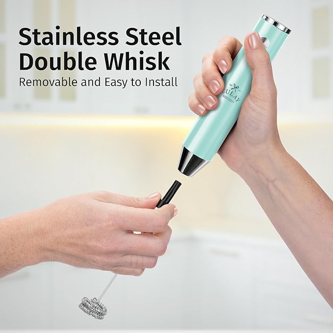 Zulay Kitchen Rechargeable Milk Frother Handheld Lux - Powerful 2-Speed Motor, Waterproof, 2000mAh Battery - Drink Mixer for Latte, Cappuccino, Matcha & Protein Powder - Sky Blue