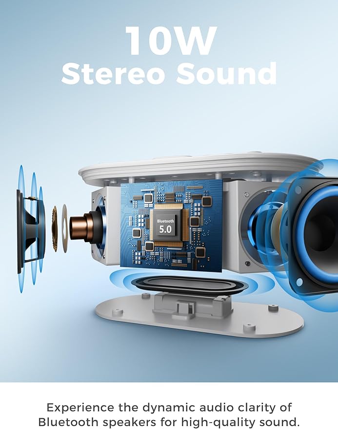 Wireless Charging Alarm Clock Radio: Qi Certified Fast Wireless Charger for iPhone Samsung - 10W Stereo Bluetooth Speaker - Dimmable Digital Clock with FM Radio for Bedroom Cloud Blue