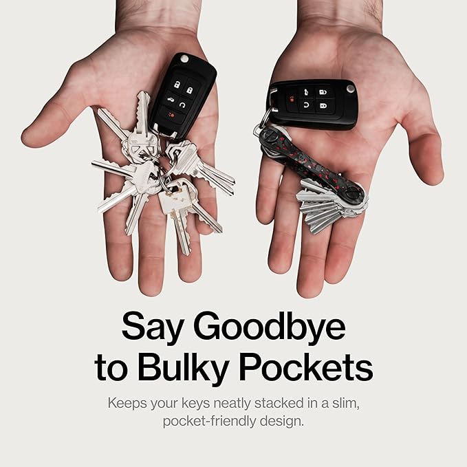 KeySmart Original Key Holder - Compact Key Organizer for Key Chain, Minimalist Clutter-Free EDC Keychains Key Ring, Red Forged Carbon Fiber, 14 Keys