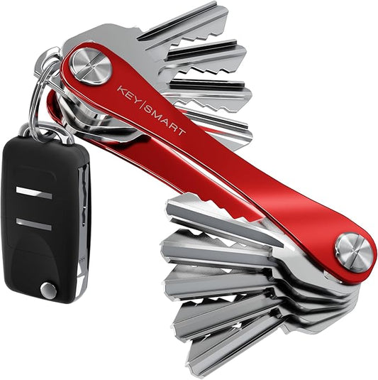 KeySmart Original Key Holder - Compact Key Organizer for Key Chain, Minimalist Clutter-Free EDC Keychains Key Ring, Red, 14 Keys