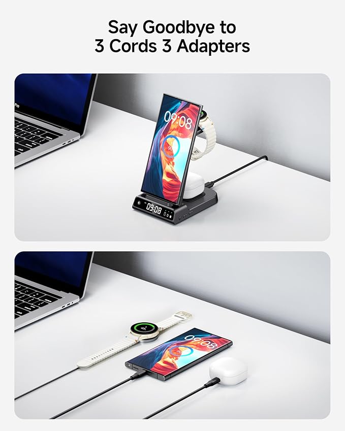Wireless Charger for Samsung, 3 in 1 Wireless Charging Station for Samsung Galaxy S25 Ultra/S24 Ultra/S23/S22/Note 20/Z Flip 7/Fold 6, Charger for Samsung Galaxy Watch Ultra/8/7/6, Galaxy Buds 3/3 Pro