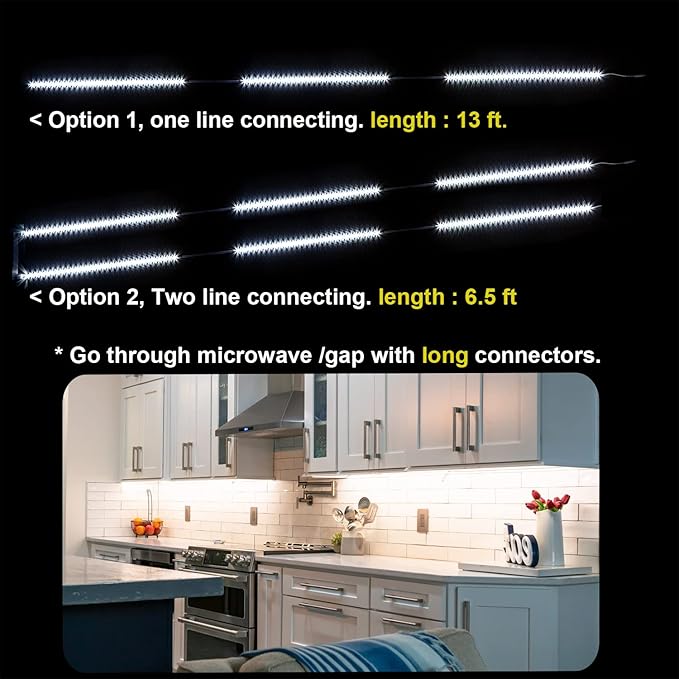 WOBANE Under Cabinet Lights, Kitchen LED Lighting Kit, 8 PCS 20inch LED Strip Light Bars with 24W Plug, RF Remote, Dimmable for Under Counter, Cupboard, Shelf, Showcase, Desk 6500K White,1900LM,13ft