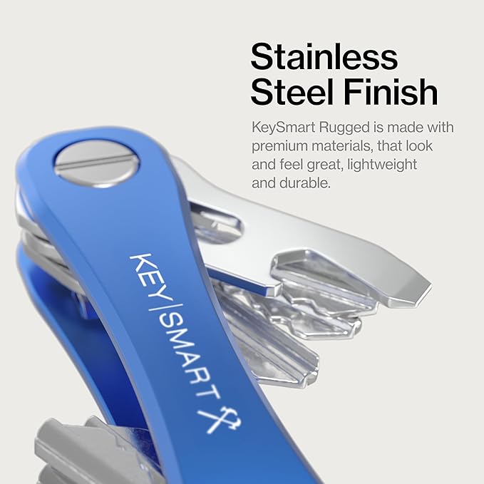 KeySmart Rugged - Multitool Key Holder for Keychain w/Bottle Opener and Pocket Clip, Key Organizer for Key Chain, EDC Keychains, Key Ring for Car Fobs Key Chains, Expandable (Up to 14 Keys, Blue)