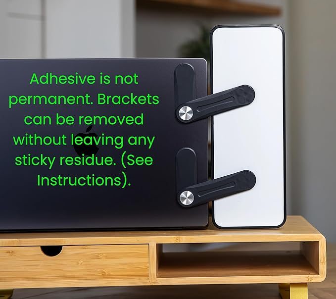 Removable Multi-Use Laptop and Monitor Memo Board; 11.8" x 4.3" Magnetic Whiteboard, Black Brackets, Marker, Mirror, and 4 Magnets Included; Document Holder; Small Dry Erase Board; Sticky Note Holder