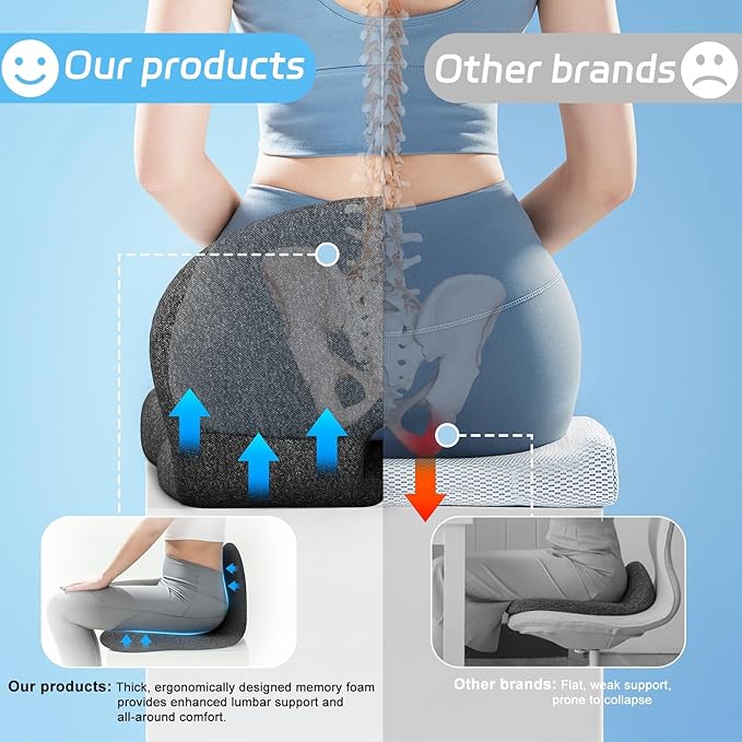 Truck Driver Seat Cushion, Memory Foam L-Shaped Ergonomic Cushion for Office Chairs, Comfort & Support for Long Sitting