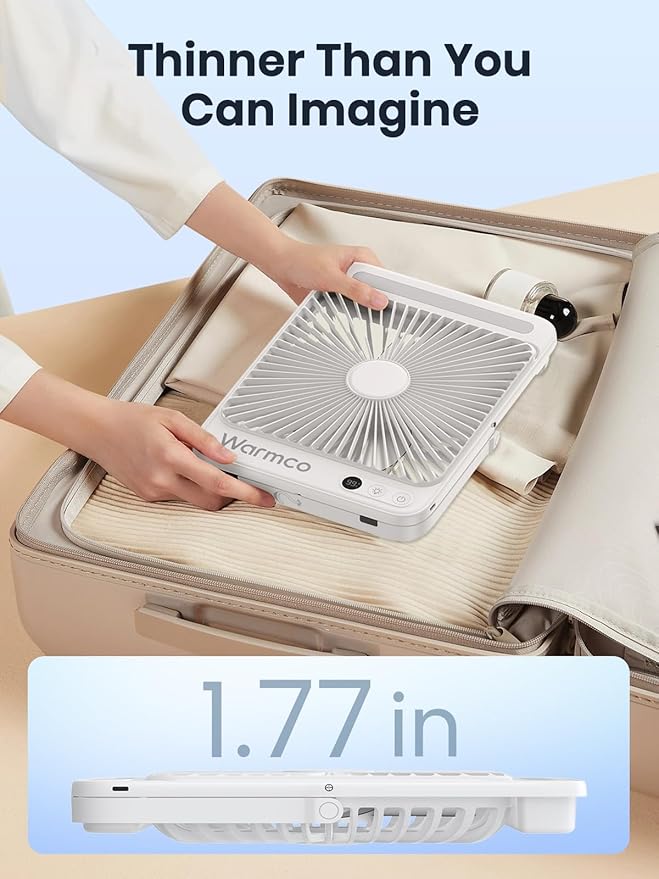 Warmco 20000mAh Battery Powered Fan, Ultra-Slim 8-Inch Portable Camping Fan with LED Lantern, Up to 48H Runtime Rechargeable Desk Fan for Bedroom, Outdoor, Tent, Travel, Cruise Ship Essentials