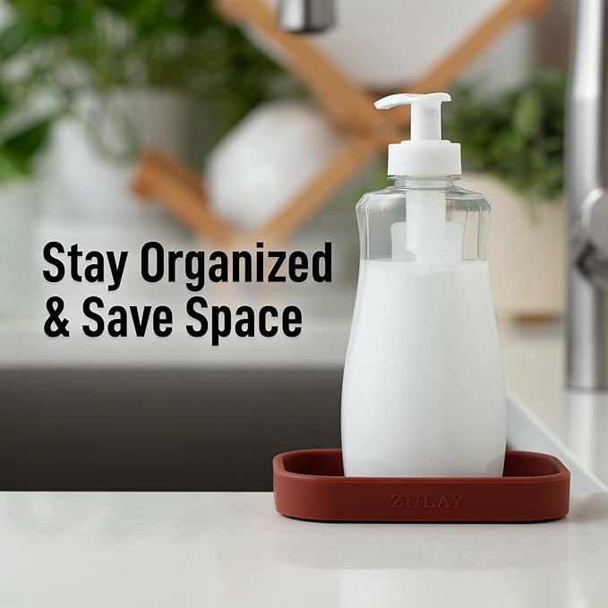 Zulay Kitchen Small Silicone Sponge Holder (4.9x3.3”) – Space-Saving Sink Organizer Tray for Sponge, Soap, Brush & More – Compact Non-Slip Dish for Kitchen & Bathroom (Canyon Rose)