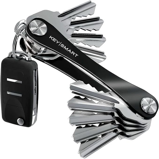 KeySmart Original Key Holder - Compact Key Organizer for Key Chain, Minimalist Clutter-Free EDC Keychains Key Ring, Black, 8 Keys