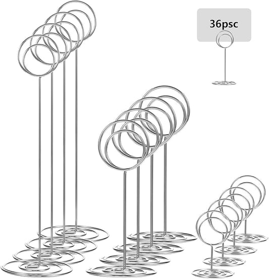 36 Pieces Table Number Holders 3 Size Place Card Holder Name Numbers Menu Memo Note Card Picture Photo Holder Clip Stand Table Sign Holders for Wedding Anniversary Party Display (Silver)