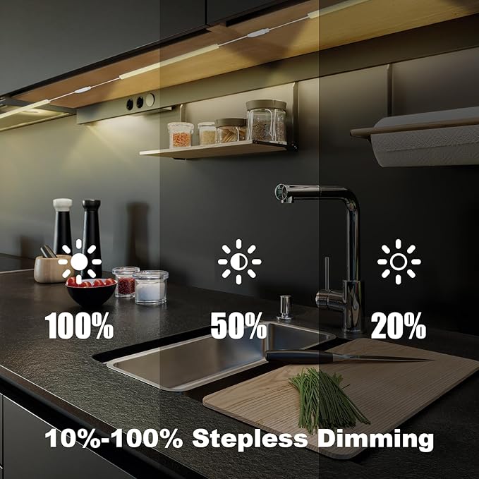 3PCS x 12inch Under-Counter Light Fixtures, LED Cabinet Lights with Memory Function, Warm White 3000K Desk Lighting, Slim Under Cupboard Lighting for Kitchen, Desk, Shelf